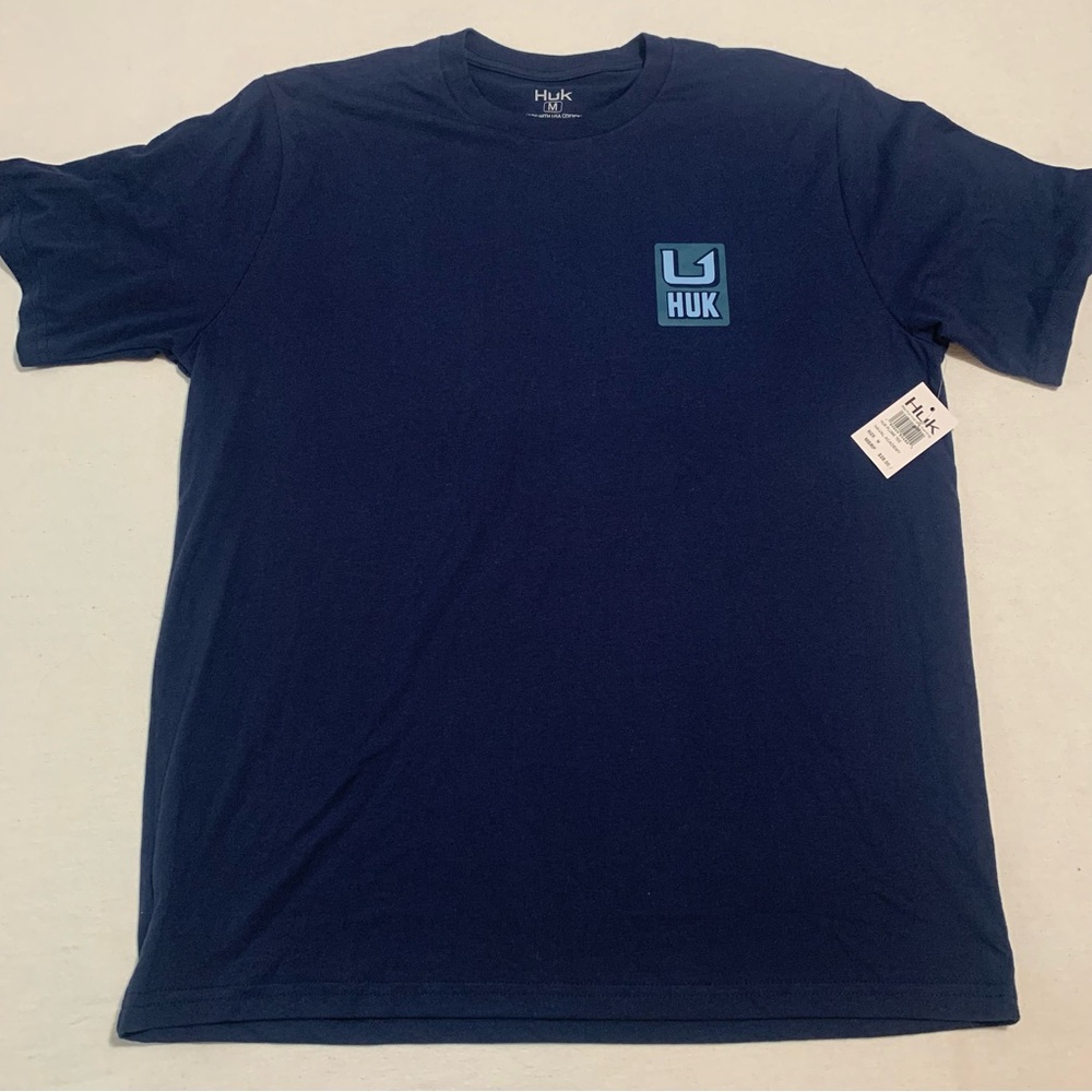 HUK Shirt Mens M Navy Cotton Spellout Back Graphic Logo Crewneck Pullover Tee